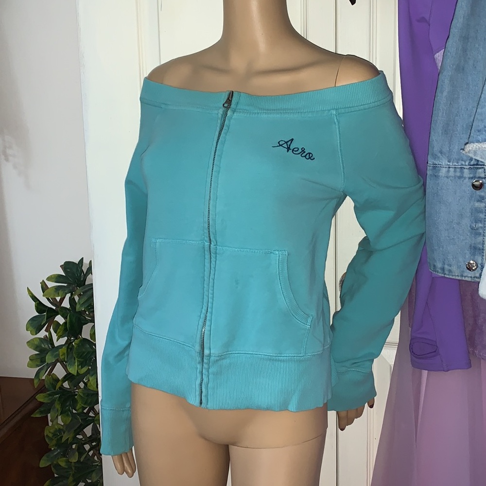 Aeropostale teal Bare cold shoulder zippered athletic jacket S M